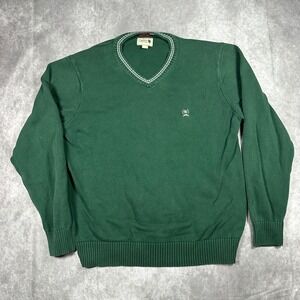 Vintage 90s Tommy Hilfiger Crest Mens L Green Cotton V-Neck Sweater Collegiate
